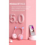 Wholesale Cat Ear and Paw LED Bluetooth Headphone Headset with Built in Mic, Luminous Light, Foldable, 3.5mm Aux In for Adults Children Home School (Pink)